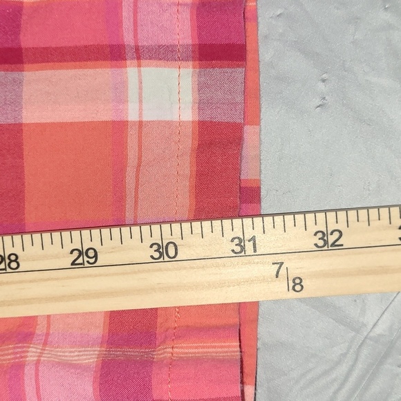 Pants Pink White Plaid Y Poplin Cotton Elastic waist draw string Preppy Hi Rise - Picture 7 of 10